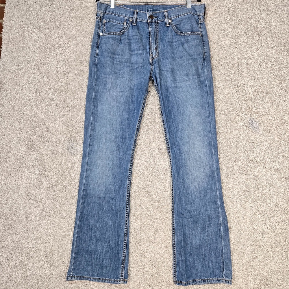 Levis 527 Low Boot Cut Jeans Men 34x32 Blue lightweight cotton Denim Medium Wash
